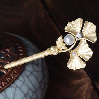 Leaf Faux Pearl Hair Stick