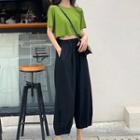 Short-sleeve Plain Cropped Top / High-waist Cropped Pants