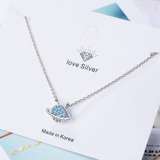 Rhinestone Planet Pendant Necklace Platinum - One Size