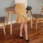 Button-detail Striped Midi Skirt