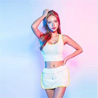 Set: Cropped Tank Top + Contrast-trim Mini Skirt