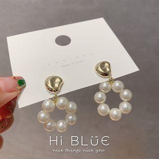 Faux Pearl Hoop Drop Earring 1 Pair - 925 Silver - As Shown In Figure - One Size