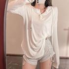 Long-sleeve Hooded T-shirt / Drawstring Hot Pants