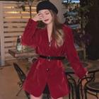 Set: Velvet Button-up Coat + Belt