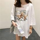 3/4-sleeve Cut Out Long T-shirt