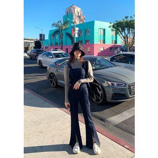 Slashed Boot-cut Denim Jumpsuit Navy Blue - One Size