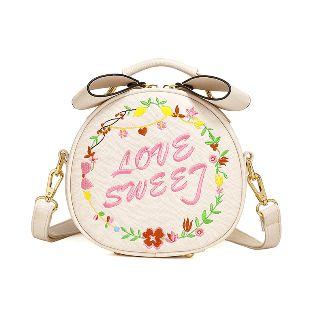 Faux-leather Embroidered Round Cross Bag