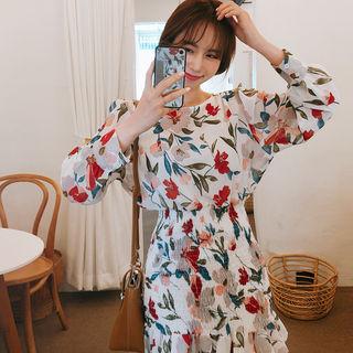 Smocked-hem Floral Print Dress