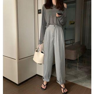 Boatneck Loose-fit Sheer Top / Wide-leg Pants