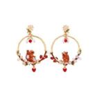 Fashion Cute Plated Gold Enamel Squirrel Circle Earrings Golden - One Size