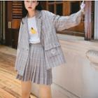 Plaid Heart Embroidered Blazer / Mini Pleated Skirt