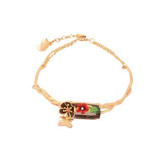 Fashion And Elegant Plated Gold Enamel Flower Butterfly Bangle With Gray Cubic Zirconia Golden - One Size