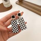 Checker Rectangle Dangle Earring 1 Pair - Black & White - One Size