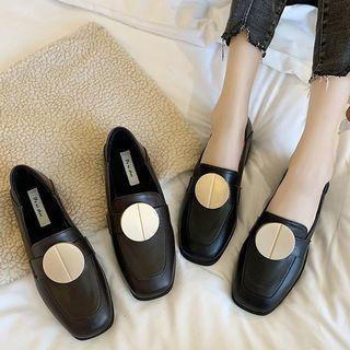 Square-toe Metal Disc Loafers