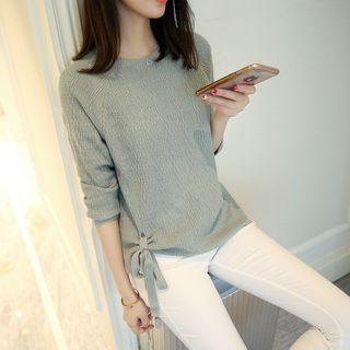 Tie Waist Plain Sweater