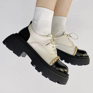 Chain Detail Platform Block Heel Lace Up Shoes
