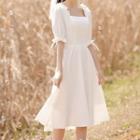 Bell-sleeve Ruffled Midi A-line Cocktail Dress