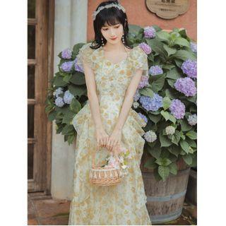 Off-shoulder Floral Asymmetrical Dress