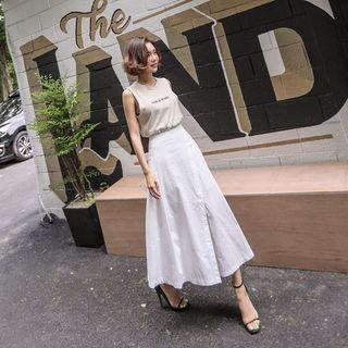 Slit-front Flare Long Skirt