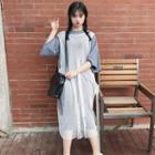Set: 3/4-sleeve Midi T-shirt Dress + Mesh Midi Dress