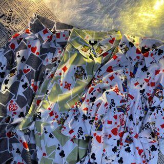 Elbow-sleeve Playing Card Print Shirt