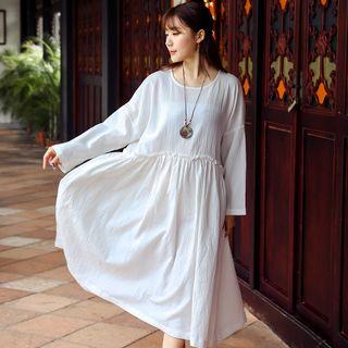 Plain Long-sleeve A-line Midi Dress