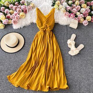 V-neck Open-back Maxi Split Dress