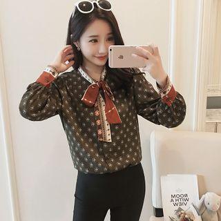 Tie-neck Printed Long-sleeve Blouse
