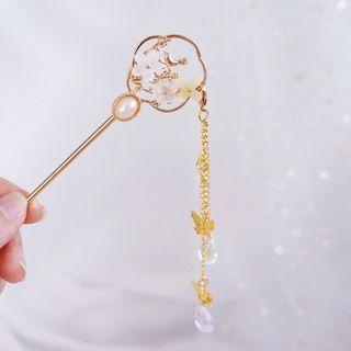 Floral & Butterfly Accent Faux Pearl Hair Stick
