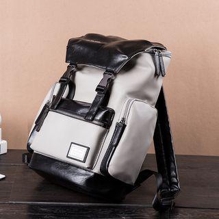 Faux Leather Flap Backpack Black & Gray - One Size