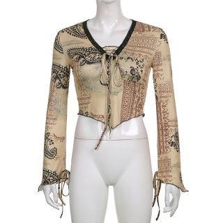 Long-sleeve Paisley Print Cropped T-shirt
