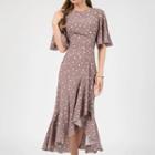 Elbow-sleeve Dotted Midi Mermaid Dress