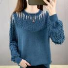 Long-sleeve Plain Cut-out Knit Sweater