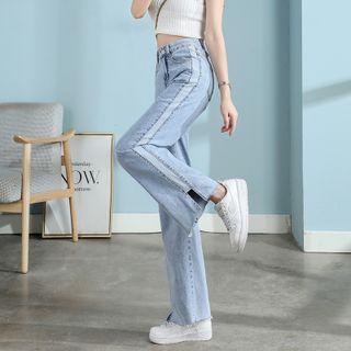 H8igh Waist Patched Bootcut Jeans