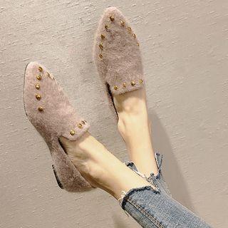 Studded Pointed Toe Short Plush Loafers