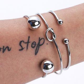 Set Of 3 : Alloy Open Bangle (assorted Designs) Ab036 - Silver - One Size