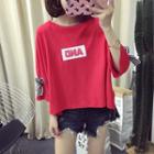 Letter Bow Elbow-sleeve T-shirt