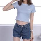 Short-sleeve Embroidery Cropped T-shirt