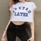 Cap-sleeve Lettering Print Cropped T-shirt