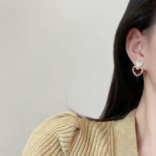Heart Alloy Dangle Earring E4485 - 1 Pair - Gold - One Size
