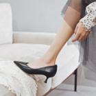 Pointed Genuine Leather Kitten Heel Pumps