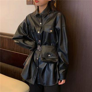 Faux Leather Shirt Jacket Black - One Size