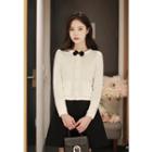 Bow-front Faux-pearl Button Cardigan
