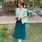 Short-sleeve Plain Tweed Cardigan / High-waist Plain A-line Skirt