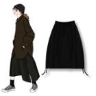 Side-tie Midi A-line Skirt Black - One Size