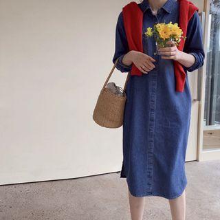 Pocket-detail Denim Long Shirtdress