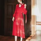Long-sleeve A-line Midi Evening Dress