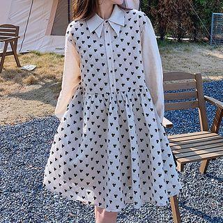 Long-sleeve Henley Floral Shirt Dress