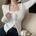 Lace Square-neck Zip-up Long-sleeve Cardigan