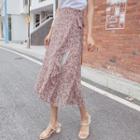 High-waist Asymmetric Floral Printed Chiffon Skirt